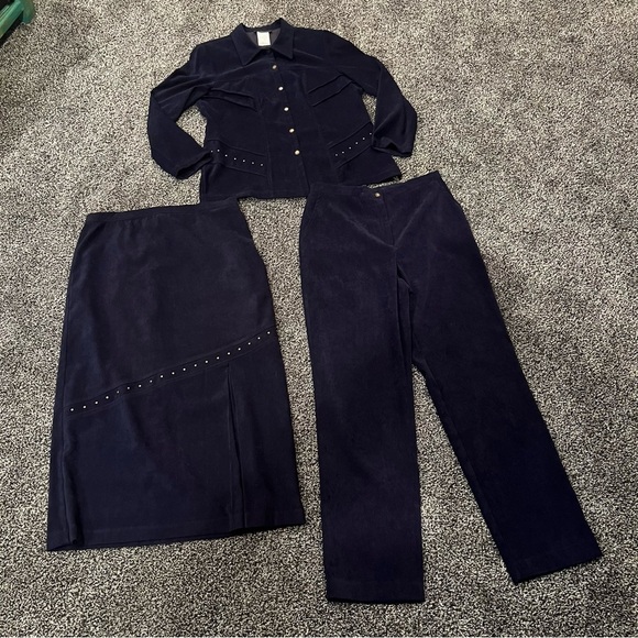 Vintage Pants - Vintage LANA LEE 3 Pce Suede-Like Dark Blue Suit Set | Size 14